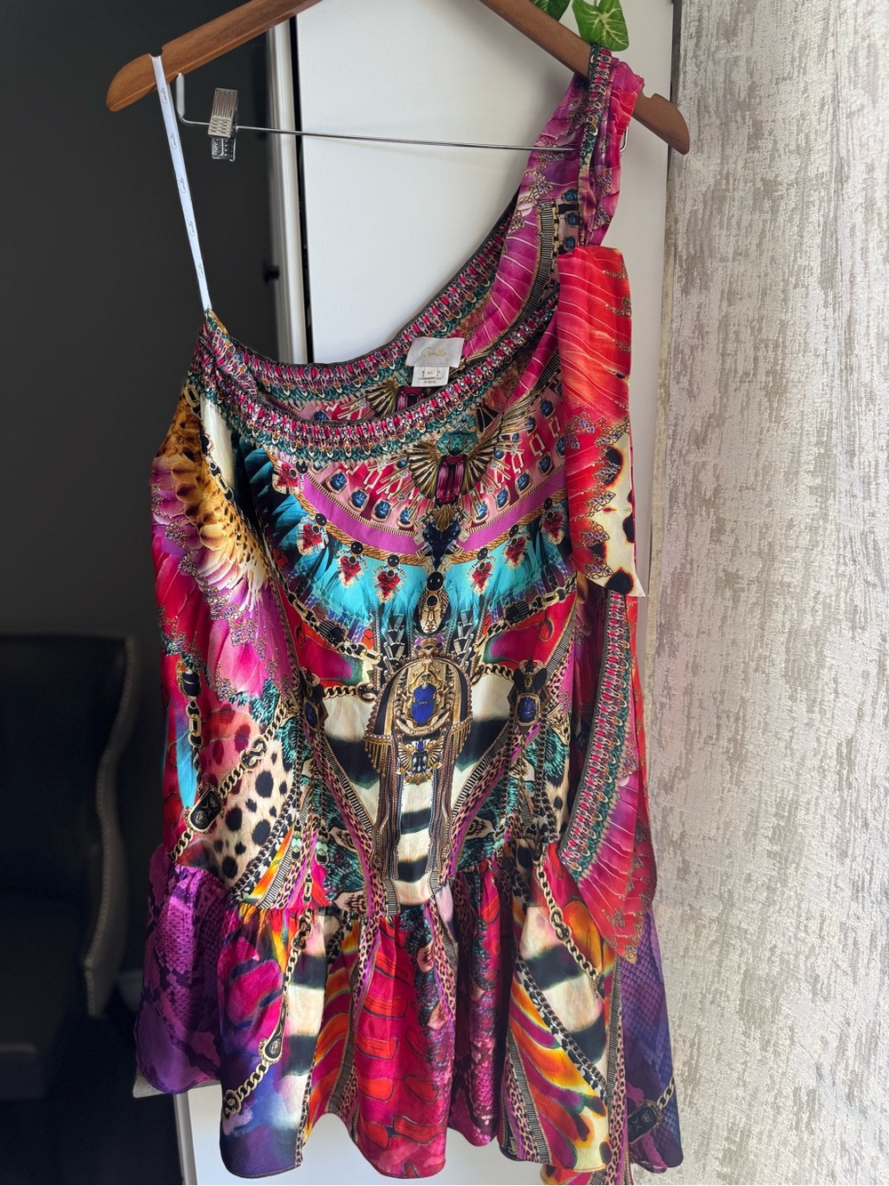 Camilla Silk Tie One-Shoulder Mini Dress